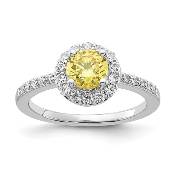 Sterling Silver Rhodium-plated Diamonore Yellow and White Halo Ring