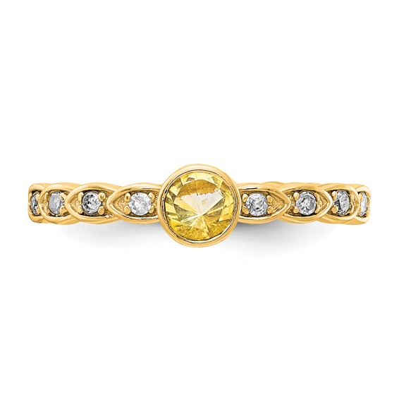 Sterling Silver Gold-tone Citrine and Diamond Ring