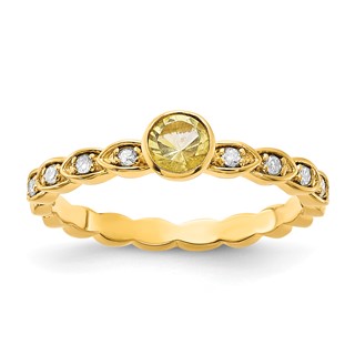 Sterling Silver Gold-tone Citrine and Diamond Ring