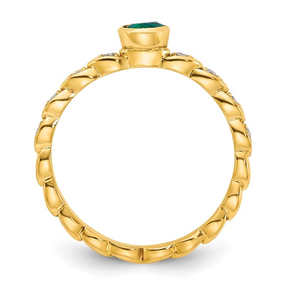 Sterling Silver Gold-tone Created Emerald and Diamond Ring