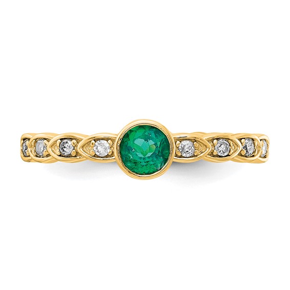 Sterling Silver Gold-tone Created Emerald and Diamond Ring