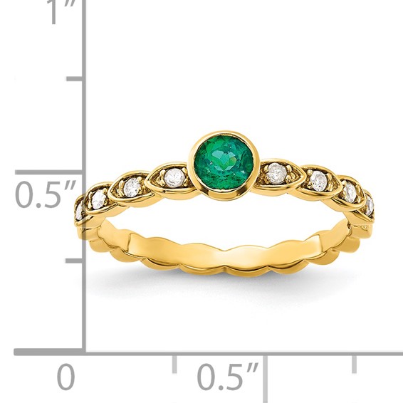 Sterling Silver Gold-tone Created Emerald and Diamond Ring