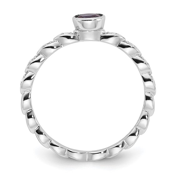 Sterling Silver Created Sapphire and Diamond Ring