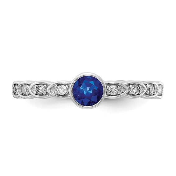 Sterling Silver Created Sapphire and Diamond Ring