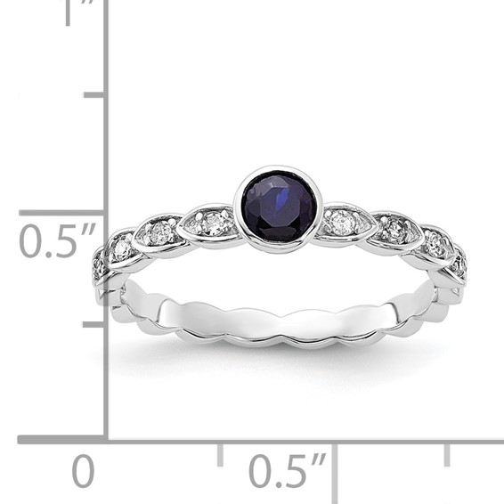 Sterling Silver Created Sapphire and Diamond Ring