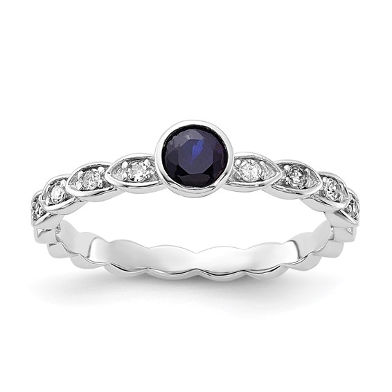Sterling Silver Created Sapphire and Diamond Ring