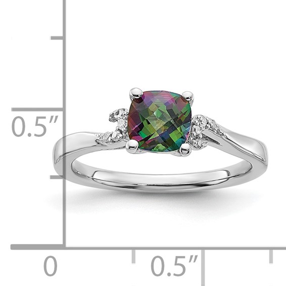 Sterling Silver Antique Checkboard Mystic Fire and Diamond Ring