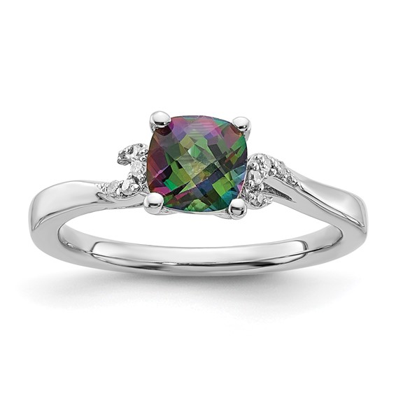 Sterling Silver Antique Checkboard Mystic Fire and Diamond Ring