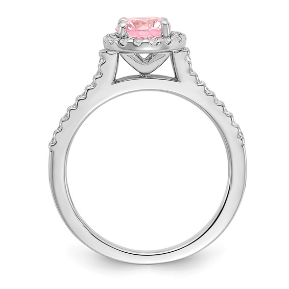 Sterling Silver Polished Pink and Clear CZ Halo Ring