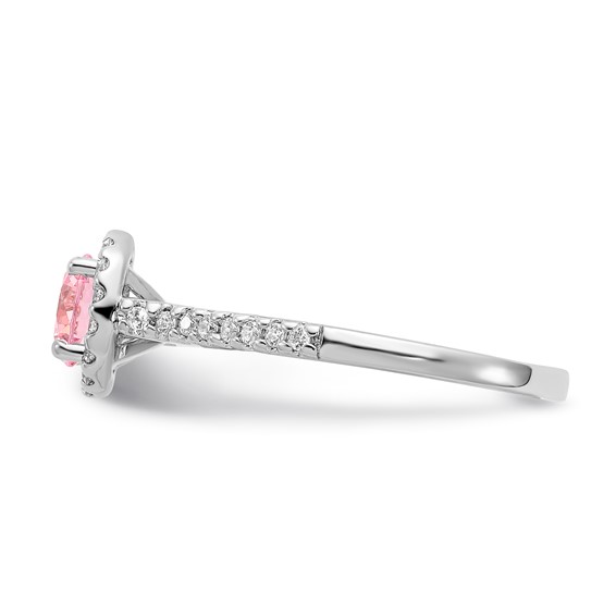 Sterling Silver Polished Pink and Clear CZ Halo Ring