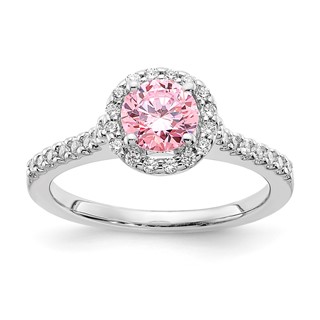 Sterling Silver Polished Pink and Clear CZ Halo Ring