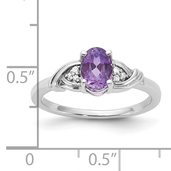 Sterling Silver Oval Shaped Amethyst & Diamond Ring