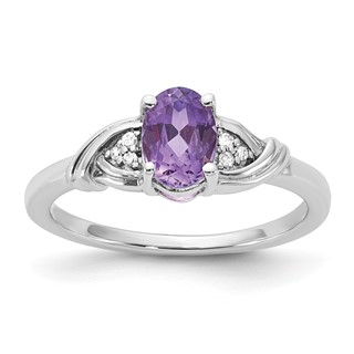 Sterling Silver Oval Shaped Amethyst & Diamond Ring