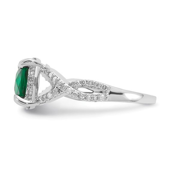 Sterling Silver Created Emerald and Diamond Ring