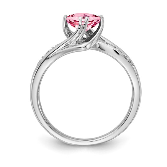 Sterling Silver Created Pink Sapphire and Diamond Ring