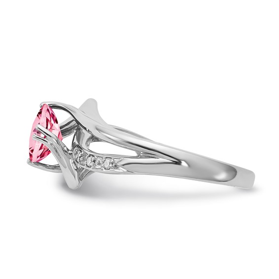 Sterling Silver Created Pink Sapphire and Diamond Ring