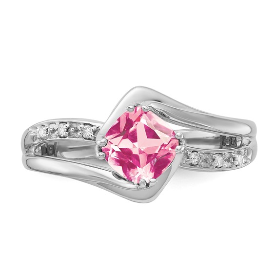 Sterling Silver Created Pink Sapphire and Diamond Ring