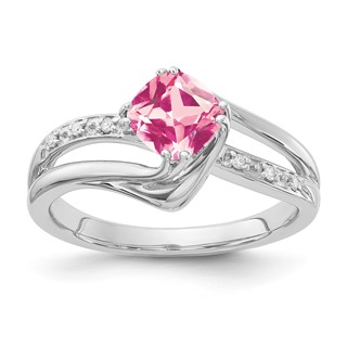 Sterling Silver Created Pink Sapphire and Diamond Ring