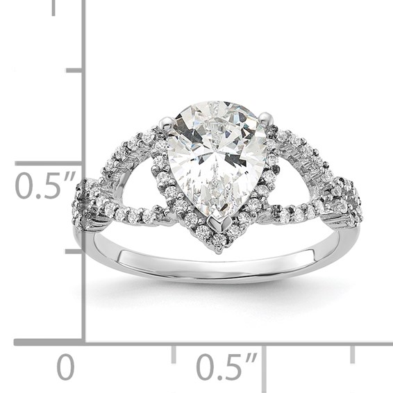 Sterling Silver Rhodium-plated Diamonore Pear Ring