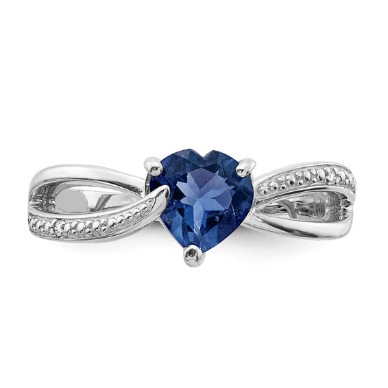 Sterling Silver Heart Shaped Gemstone and Diamond Ring