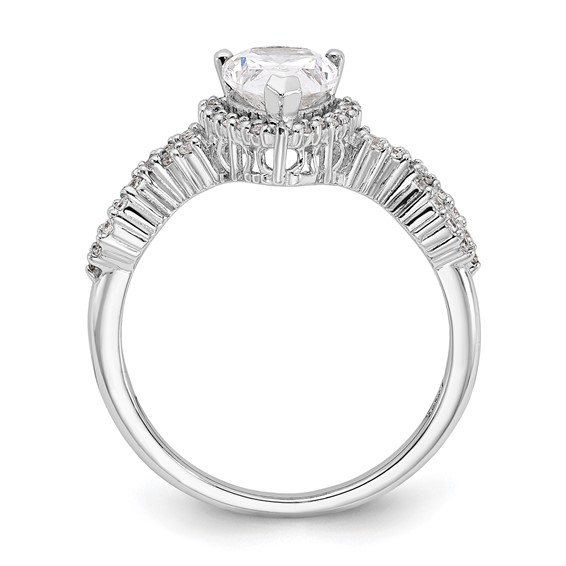 Sterling Silver Rhodium-plated Diamonore Pear Halo Ring
