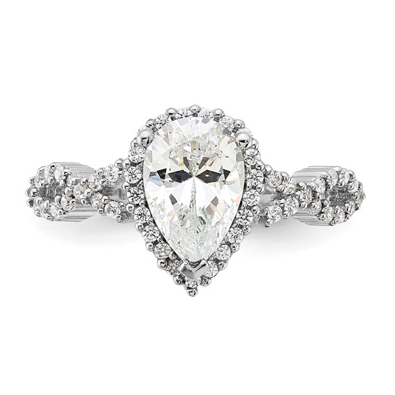 Sterling Silver Rhodium-plated Diamonore Pear Halo Ring