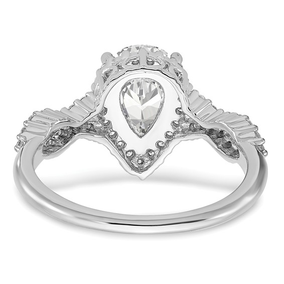 Sterling Silver Rhodium-plated Diamonore Pear Halo Ring