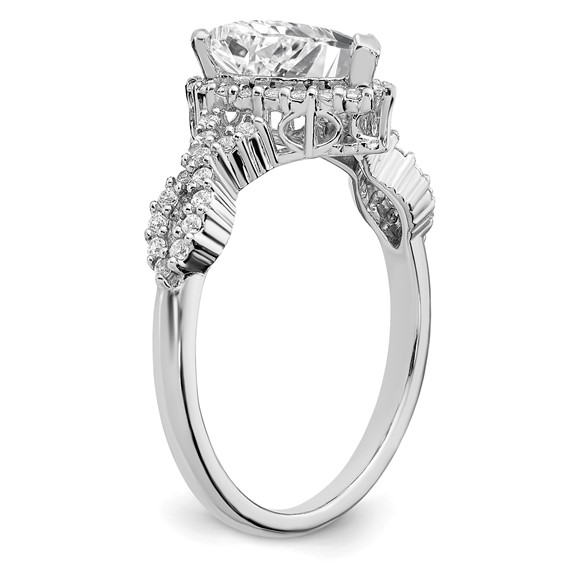 Sterling Silver Rhodium-plated Diamonore Pear Halo Ring
