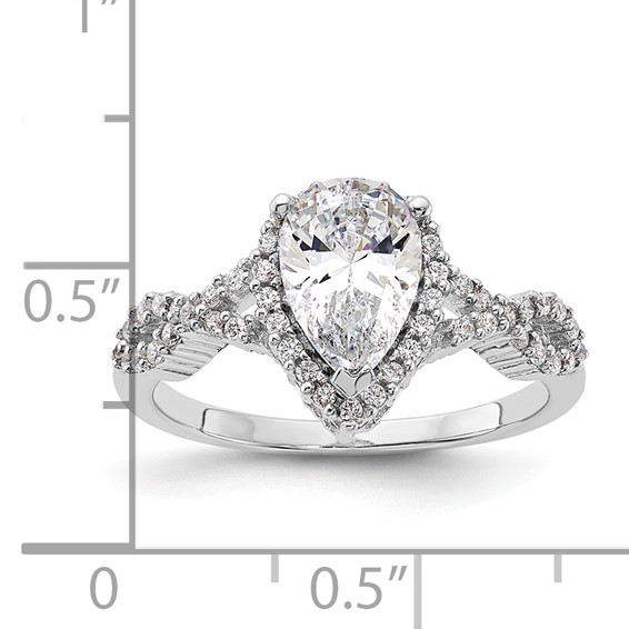 Sterling Silver Rhodium-plated Diamonore Pear Halo Ring