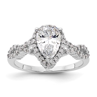 Sterling Silver Rhodium-plated Diamonore Pear Halo Ring