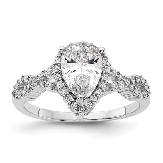 Sterling Silver Rhodium-plated Diamonore Pear Halo Ring