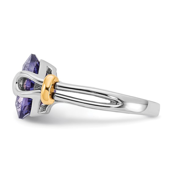 Sterling Silver with 10K Accents Created Blue Garnet Ring