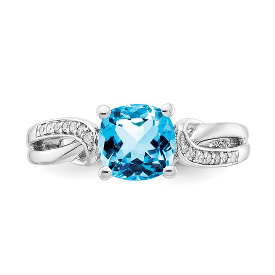 Sterling Silver Blue Topaz and Diamond Ring