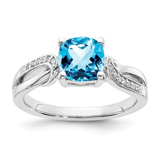 Sterling Silver Blue Topaz and Diamond Ring