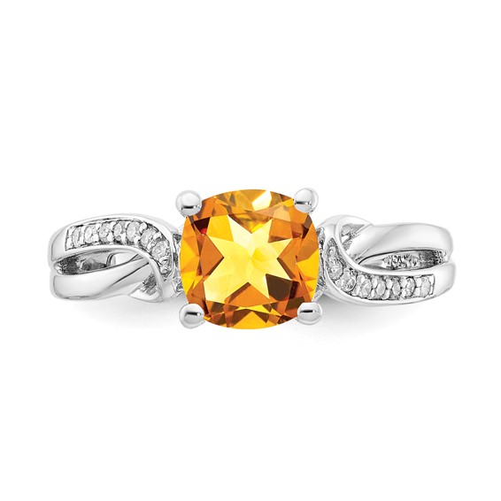 Sterling Silver Citrine & Diamond Ring