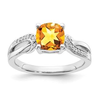Sterling Silver Citrine & Diamond Ring