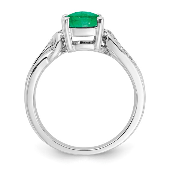 Sterling Silver CR Emerald & Diamond Ring