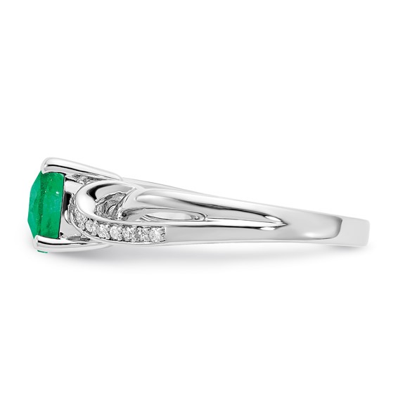 Sterling Silver CR Emerald & Diamond Ring