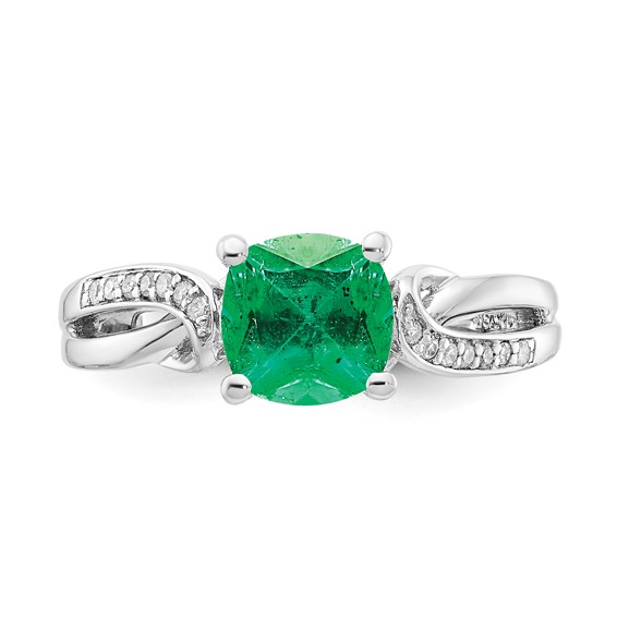 Sterling Silver CR Emerald & Diamond Ring