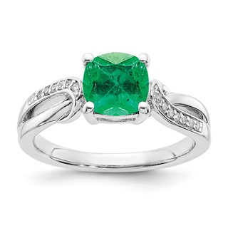 Sterling Silver CR Emerald & Diamond Ring