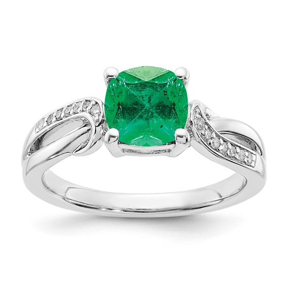 Sterling Silver CR Emerald & Diamond Ring