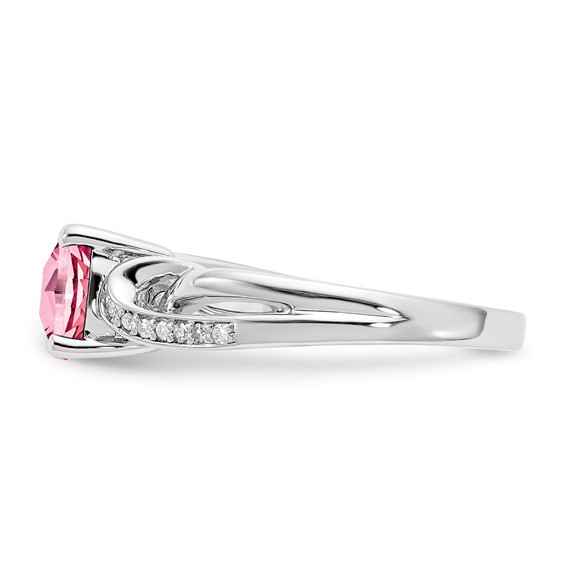 Sterling Silver CR Pink Sapphire & Diamond Ring