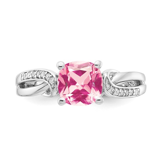 Sterling Silver CR Pink Sapphire & Diamond Ring