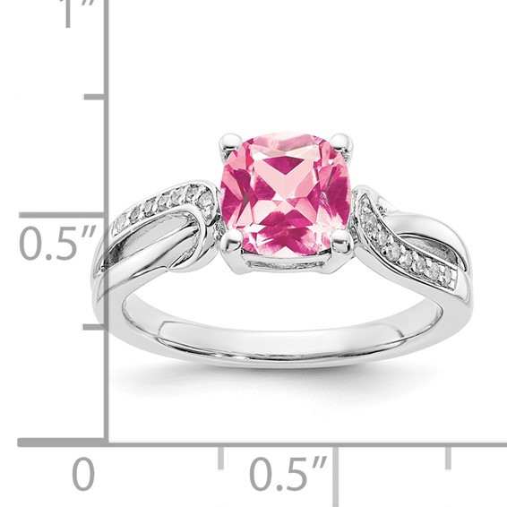 Sterling Silver CR Pink Sapphire & Diamond Ring