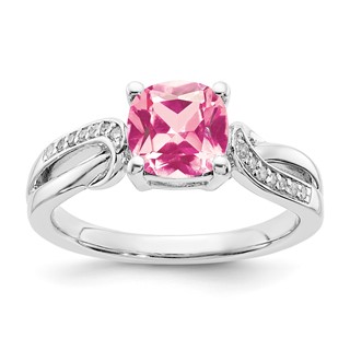Sterling Silver CR Pink Sapphire & Diamond Ring