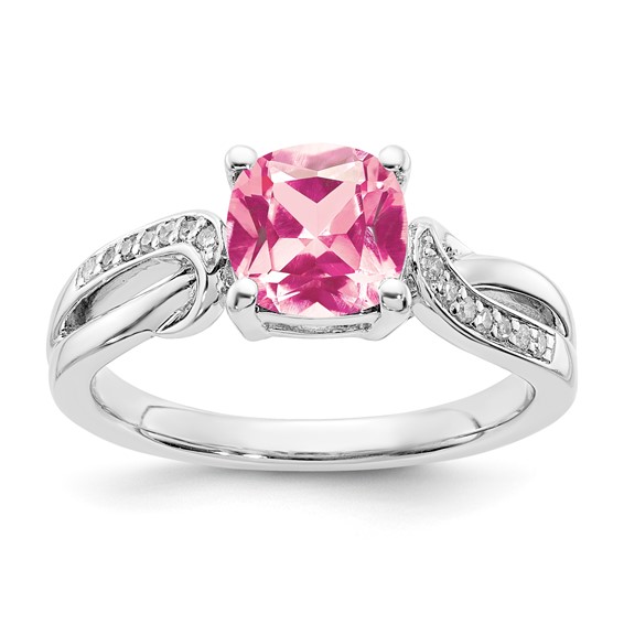 Sterling Silver CR Pink Sapphire & Diamond Ring