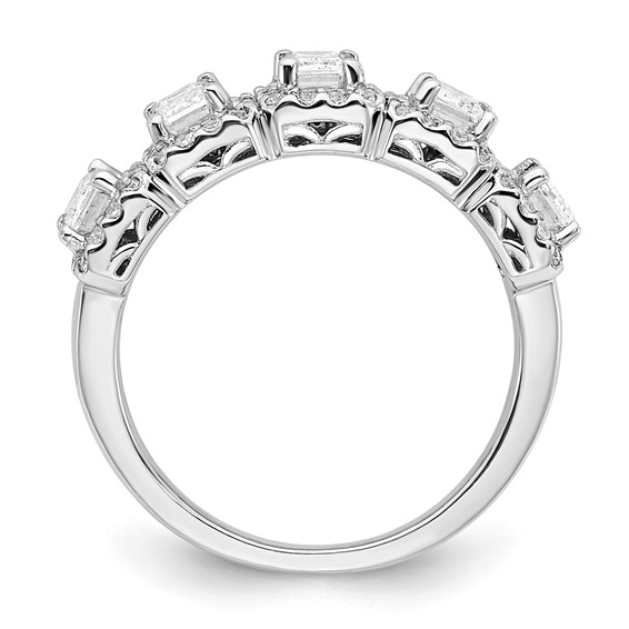 Sterling Silver Rhodium-plated Diamonore 5 Stone Baguette Halo Ring