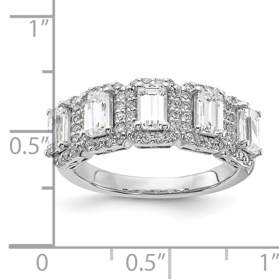 Sterling Silver Rhodium-plated Diamonore 5 Stone Baguette Halo Ring