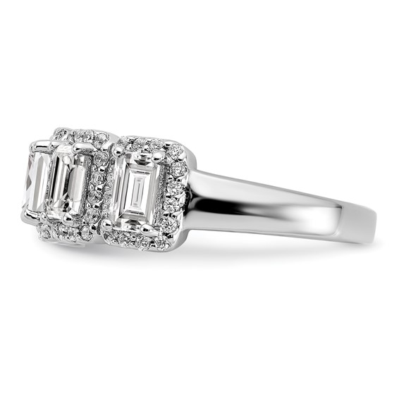 Sterling Silver Rhodium-plated Diamonore 5 Stone Baguette Halo Ring