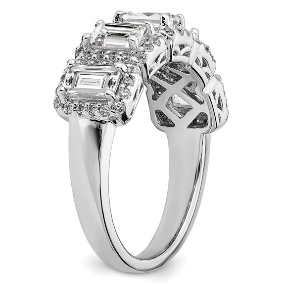 Sterling Silver Rhodium-plated Diamonore 5 Stone Baguette Halo Ring